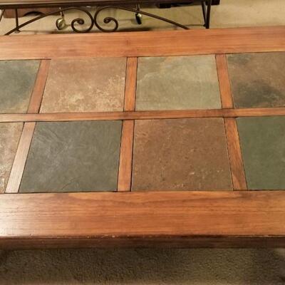 Lot #225  Nice Contemporary Mission Style Coffee Table w/inlaid stone tile
