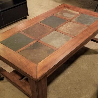 Lot #225  Nice Contemporary Mission Style Coffee Table w/inlaid stone tile