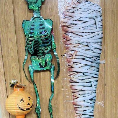 Tall Halloween Skeleton, Door Decor, and Tissue Lantern
