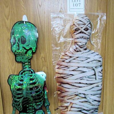 Tall Halloween Skeleton, Door Decor, and Tissue Lantern