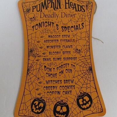 Wood Halloween Lot, Menu For Pumpkin Heads Deadly Diner, Yard Stake, Boo Hanger