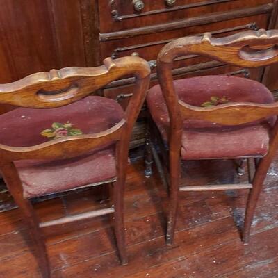 Two victorian needlepoint side chairs