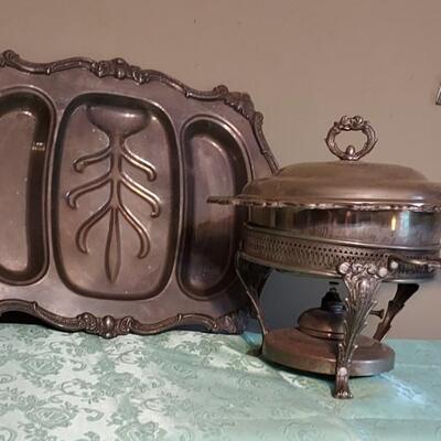 Silverplate lot tree and well platter chaffing dish