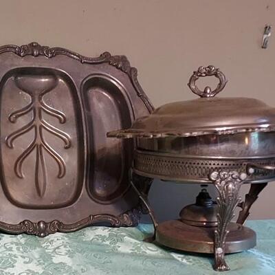 Silverplate lot tree and well platter chaffing dish