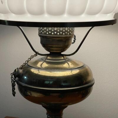 Vintage Brass Oil Lamp with Milkglass Shade
