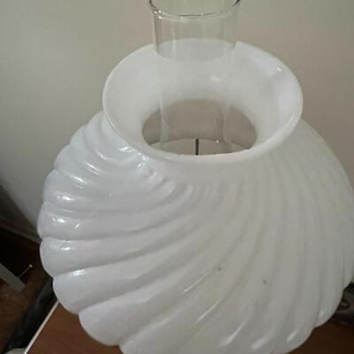 Vintage Brass Oil Lamp with Milkglass Shade