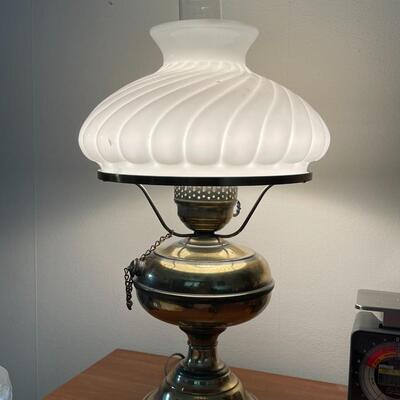 Vintage Brass Oil Lamp with Milkglass Shade