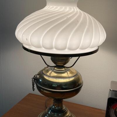 Vintage Brass Oil Lamp with Milkglass Shade