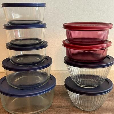 Lot of 9 Lidded Glass Storage/Serving Bowls