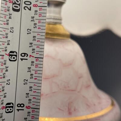 Vintage Hand Painted Gold White & Pink Floral MILK GLASS LAMP Metal Base