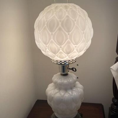 Original Milkglass Globe Hourglass Gone w/ Wind Table Light Lamp