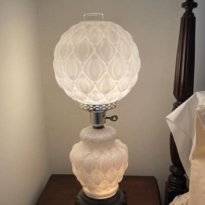 Original Milkglass Globe Hourglass Gone w/ Wind Table Light Lamp