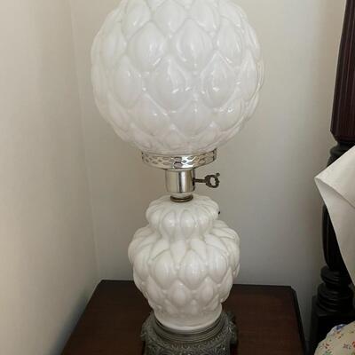 Original Milkglass Globe Hourglass Gone w/ Wind Table Light Lamp