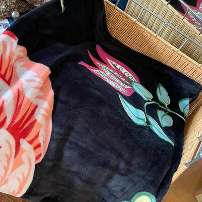 Blanket Basket with Throw Blankets