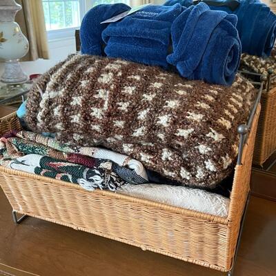 Blanket Basket with Throw Blankets