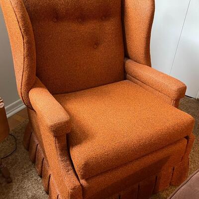 Orange Armchair with Brown Storage Cube