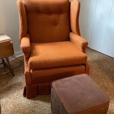 Orange Armchair with Brown Storage Cube
