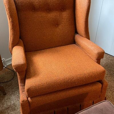 Orange Armchair with Brown Storage Cube