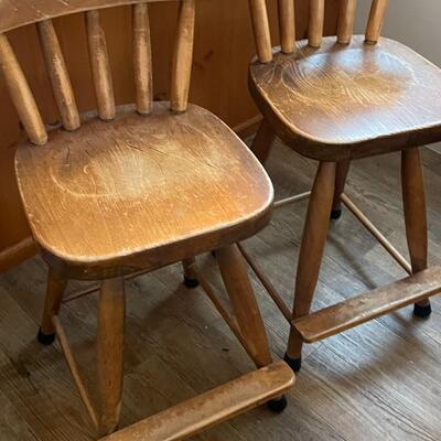 Pair of Counter-height Heavy Wood Stool