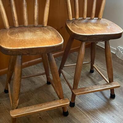 Pair of Counter-height Heavy Wood Stool