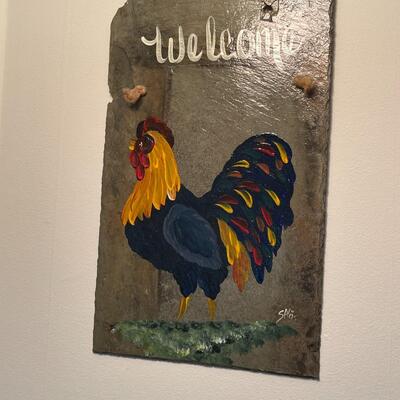 Antique Large Slate Hand Painted Rooster