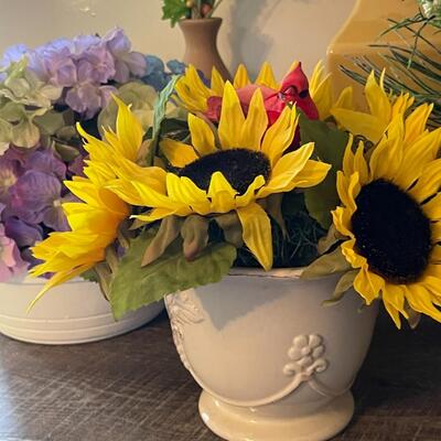 Lot of Decorative Artificial Flowers in Pots