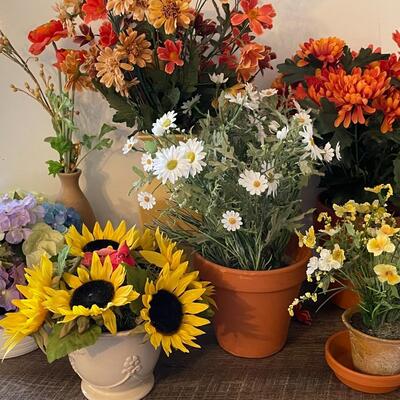 Lot of Decorative Artificial Flowers in Pots