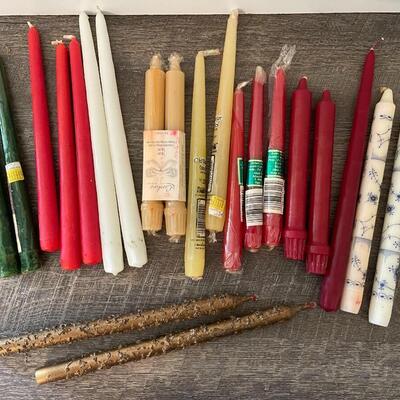 Lot of Taper Candles-with Vintage Glass