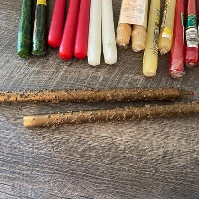 Lot of Taper Candles-with Vintage Glass
