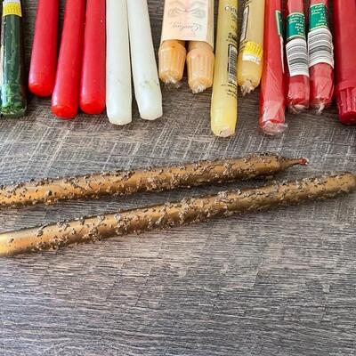 Lot of Taper Candles-with Vintage Glass