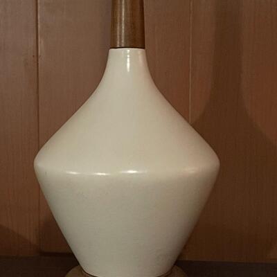 Mid-Century Modern Ceramic and Walnut Lamp