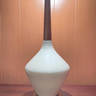 Mid-Century Modern Ceramic and Walnut Lamp