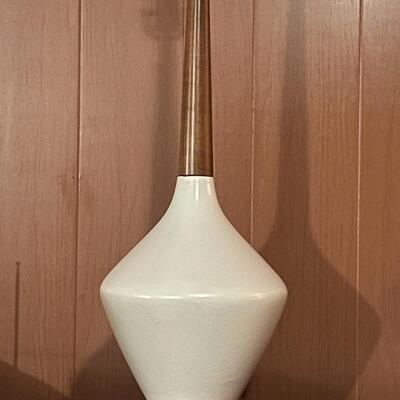 Mid-Century Modern Ceramic and Walnut Lamp