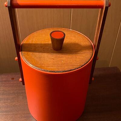 Mid-Century Modern Italian Orange Metal Ice Bucket