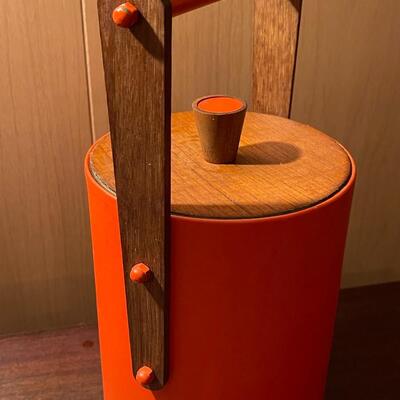 Mid-Century Modern Italian Orange Metal Ice Bucket