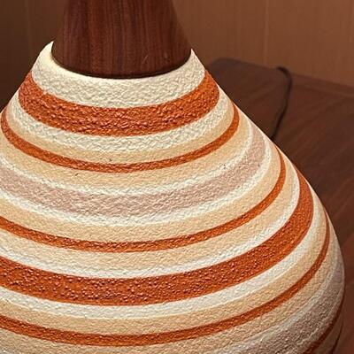 Mid-Century Modern Textured Ceramic and Walnut Lamp