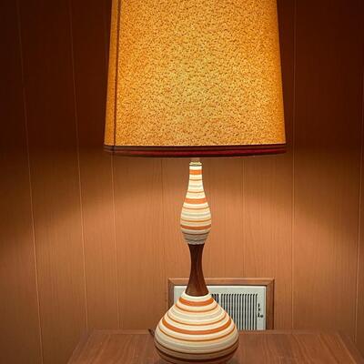 Mid-Century Modern Textured Ceramic and Walnut Lamp