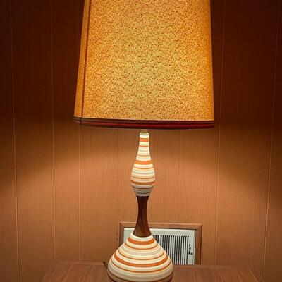 Mid-Century Modern Textured Ceramic and Walnut Lamp