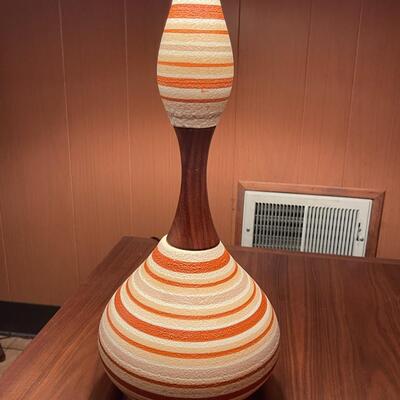 Mid-Century Modern Textured Ceramic and Walnut Lamp