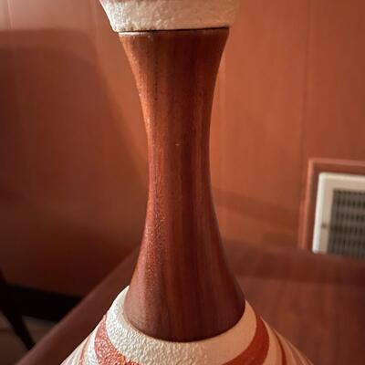 Mid-Century Modern Textured Ceramic and Walnut Lamp