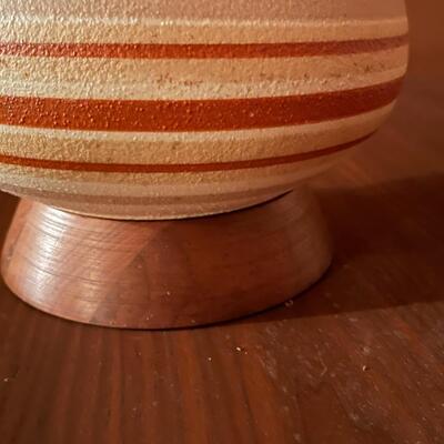 Mid-Century Modern Textured Ceramic and Walnut Lamp