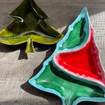Pair of Handmade Vintage Ceramic Christmas Trees