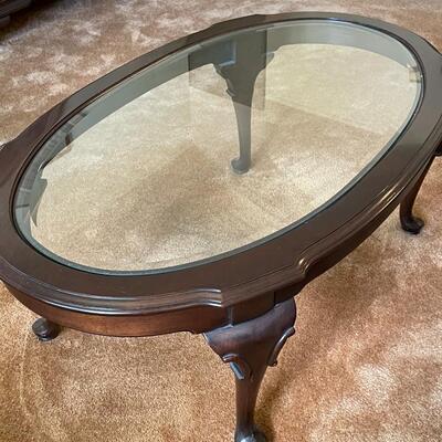 Vintage Mahogany and Glass Oval Coffee Table