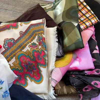 Lot of Scarves in Wood Box