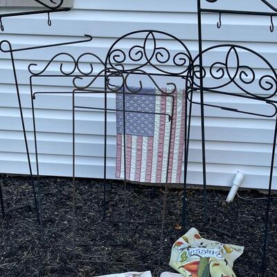 Lot of Garden Flags and Holders