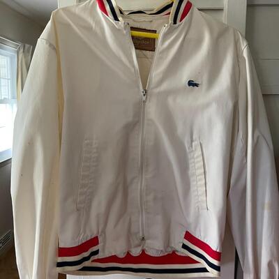 Vintage Alligator Izod Men's White Bomber Jacket-Blue Gator Logo
