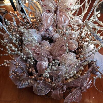 A Large Basket filled with Silver, Peach, Gold Balls, Picks, & Butterflies