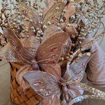 A Large Basket filled with Silver, Peach, Gold Balls, Picks, & Butterflies