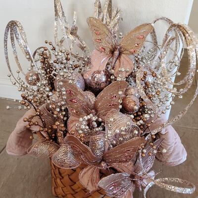 A Large Basket filled with Silver, Peach, Gold Balls, Picks, & Butterflies
