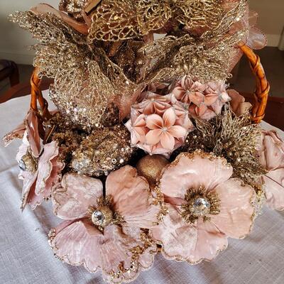 Basket of Decor items; Flowers, butterlies, balls, garland